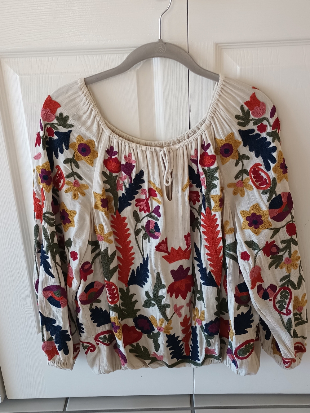 Soft Surroundings Cream Peasant Tunic with Multicolor Floral Embroidery - Picture 2 of 6